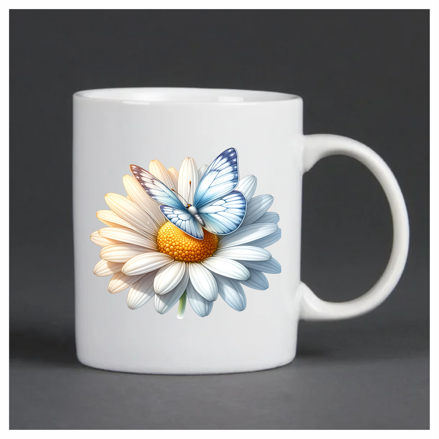 Blue Butterfly On White Daisy Vinyl Sticker Decal