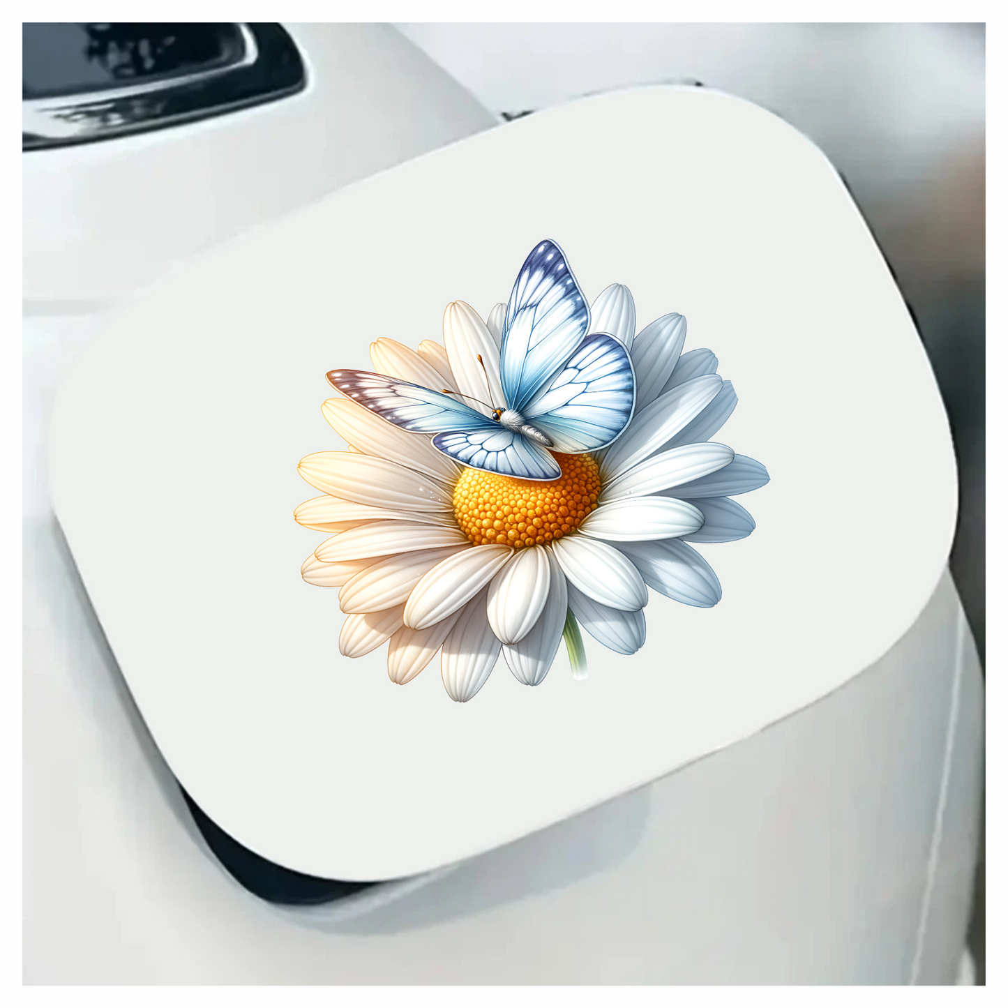 Blue Butterfly On White Daisy Vinyl Sticker Decal
