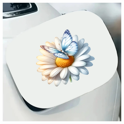Blue Butterfly On White Daisy Vinyl Sticker Decal