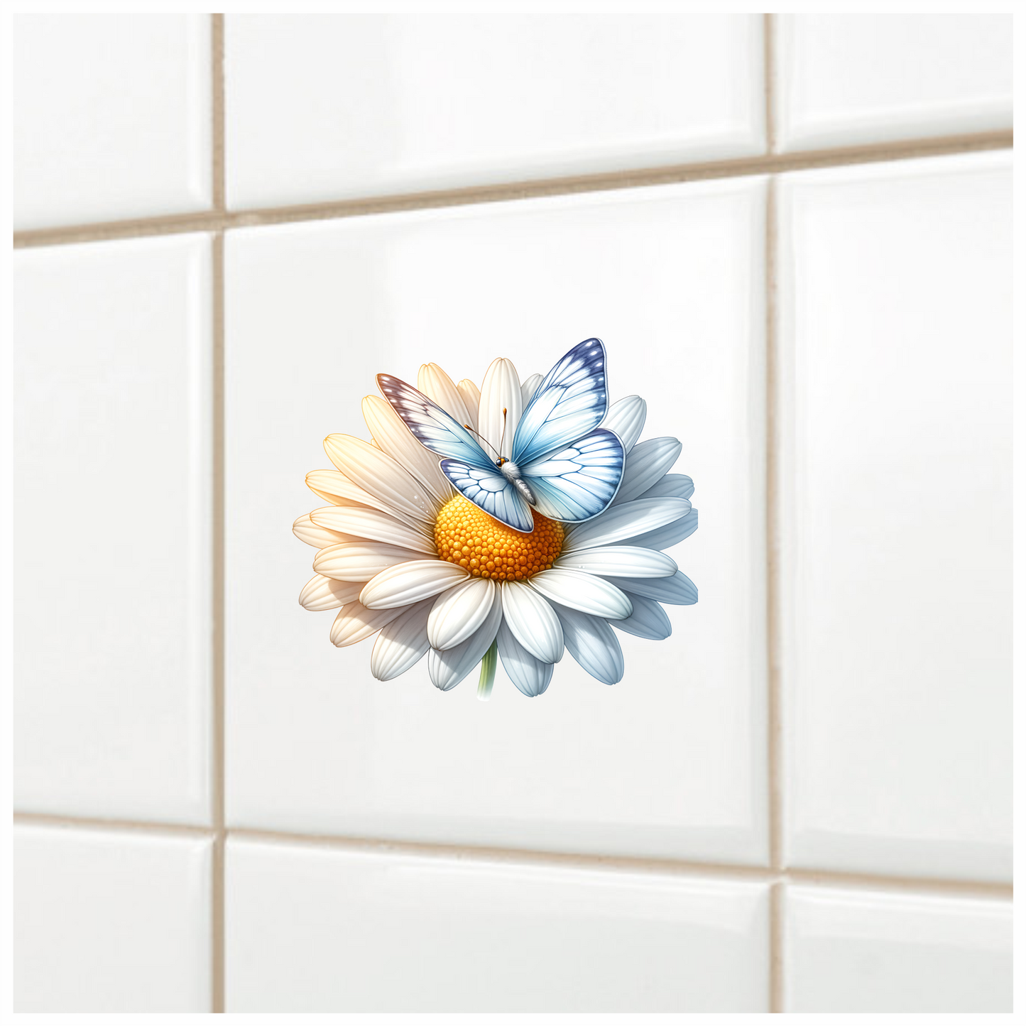 Blue Butterfly On White Daisy Vinyl Sticker Decal