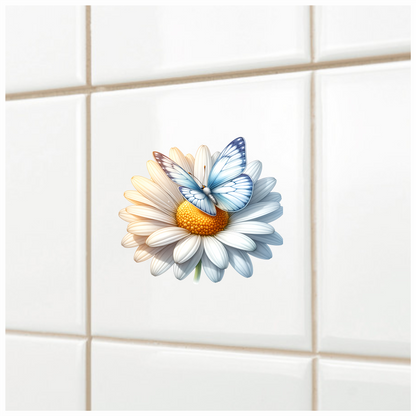 Blue Butterfly On White Daisy Vinyl Sticker Decal