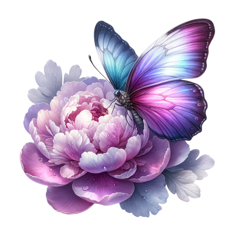 Purple Butterfly On Pink Peony Vinyl Sticker Decal