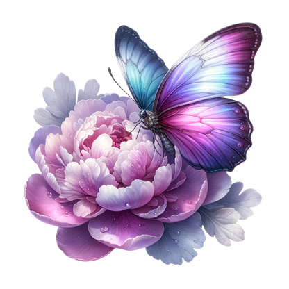 Purple Butterfly On Pink Peony Vinyl Sticker Decal