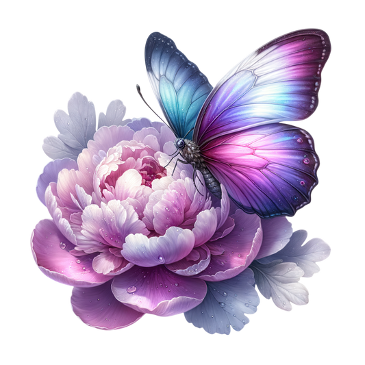 Purple Butterfly On Pink Peony Vinyl Sticker Decal