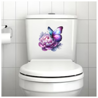 Purple Butterfly On Pink Peony Vinyl Sticker Decal
