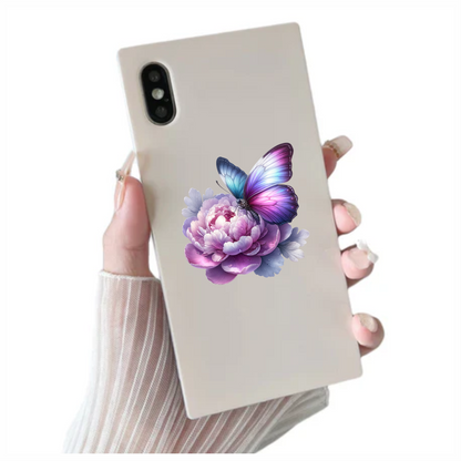 Purple Butterfly On Pink Peony Vinyl Sticker Decal