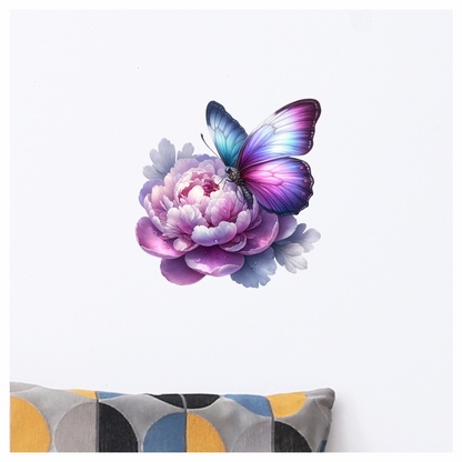 Purple Butterfly On Pink Peony Vinyl Sticker Decal