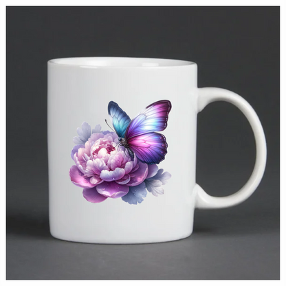 Purple Butterfly On Pink Peony Vinyl Sticker Decal