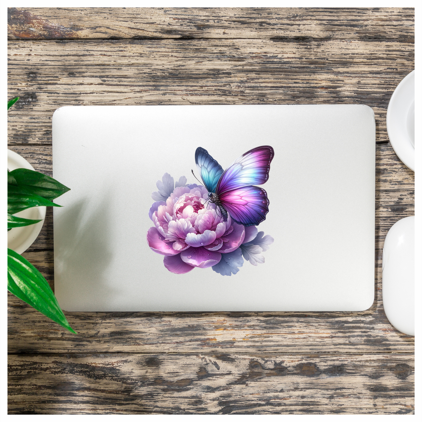 Purple Butterfly On Pink Peony Vinyl Sticker Decal