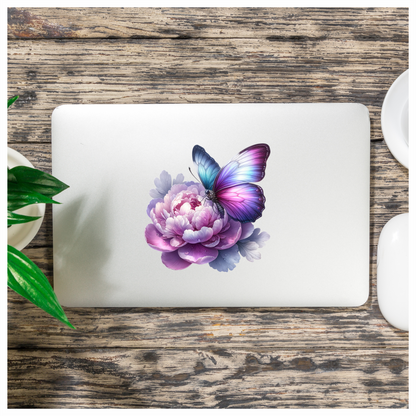 Purple Butterfly On Pink Peony Vinyl Sticker Decal