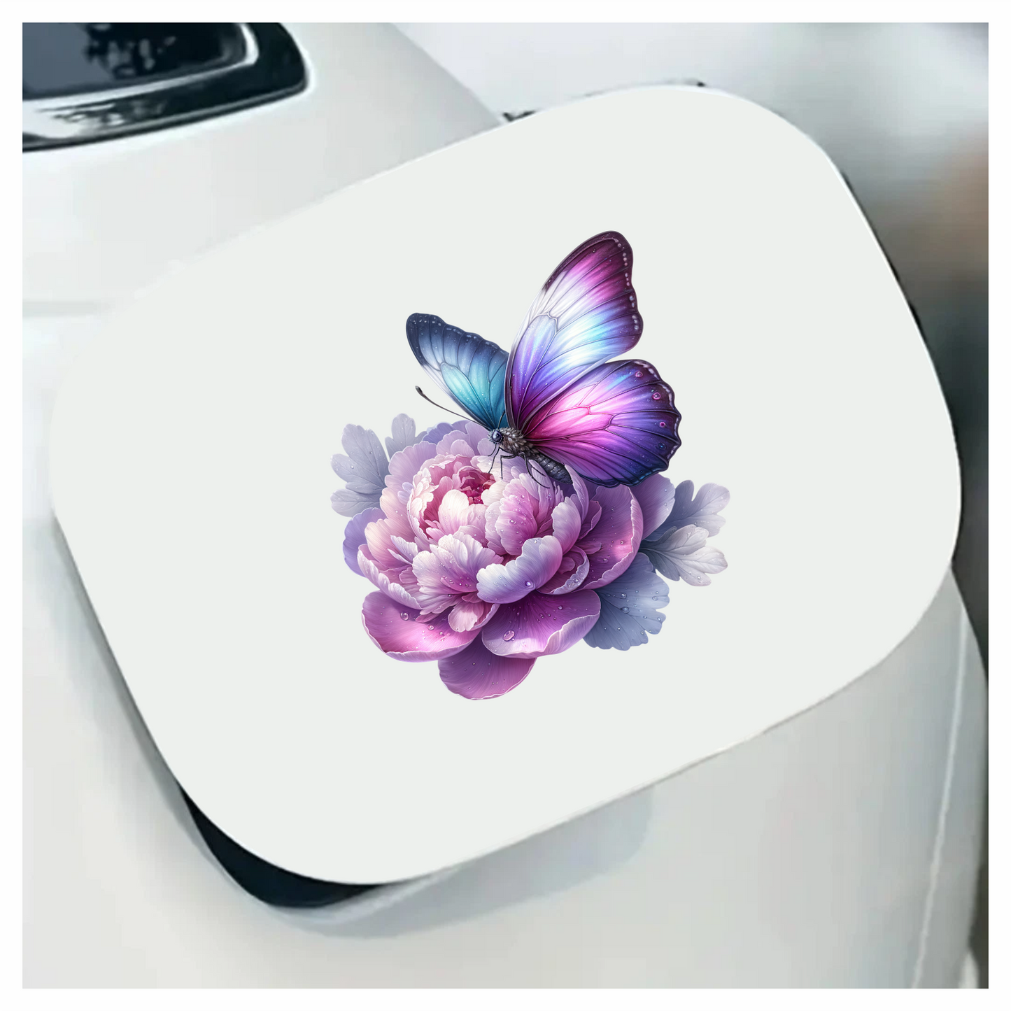 Purple Butterfly On Pink Peony Vinyl Sticker Decal