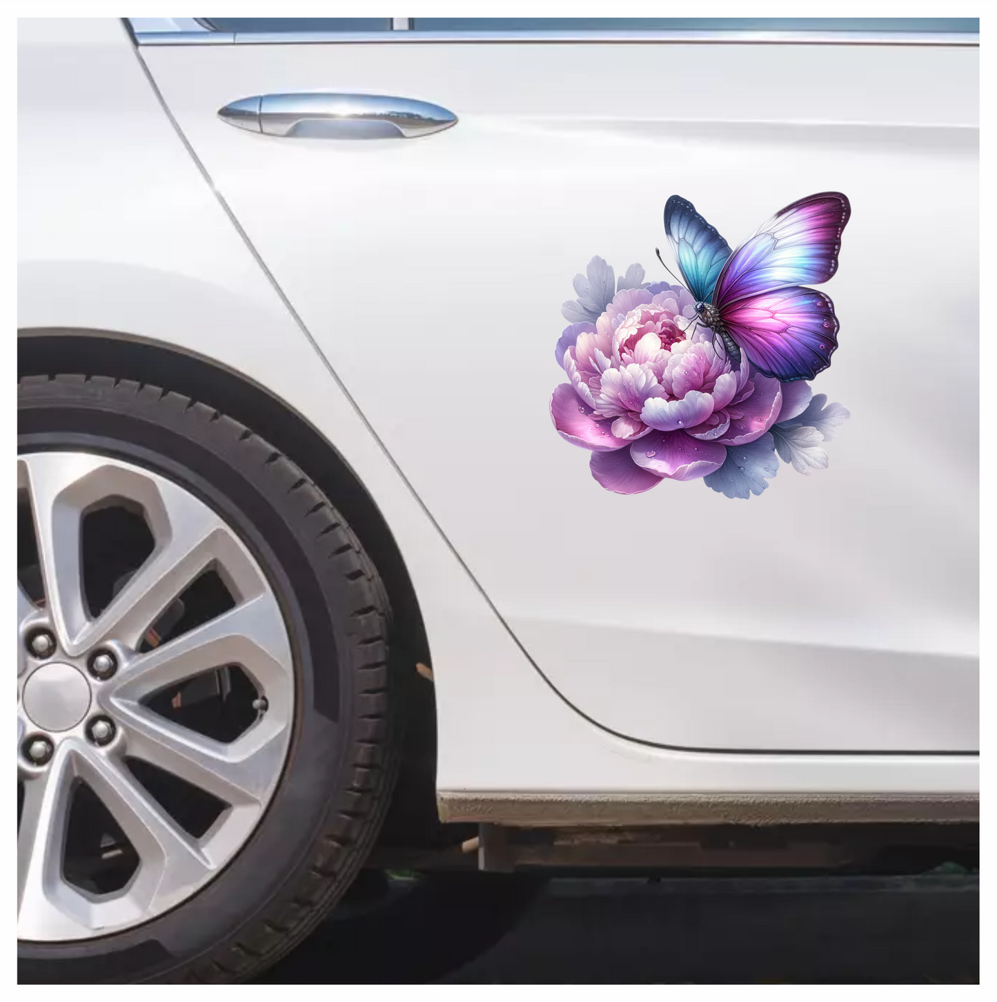 Purple Butterfly On Pink Peony Vinyl Sticker Decal