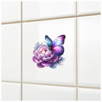 Purple Butterfly On Pink Peony Vinyl Sticker Decal