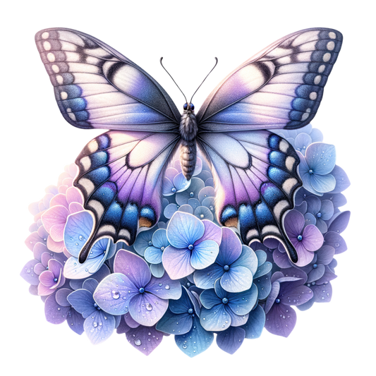 Blue Butterfly Pink Blue Flowers Vinyl Sticker Decal