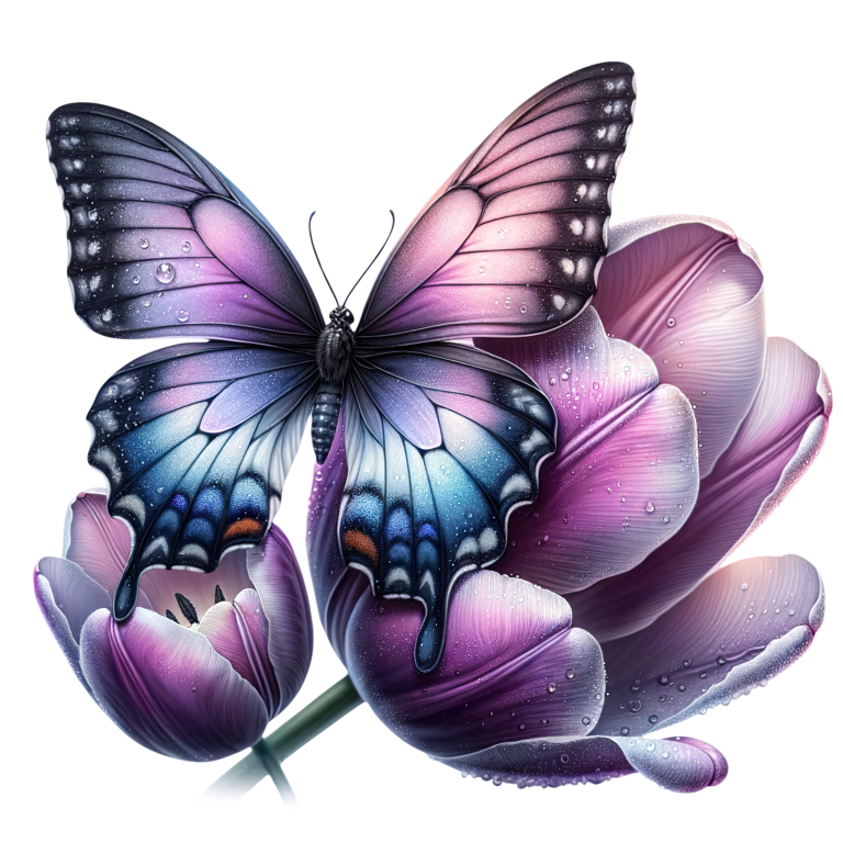 Purple Butterfly On Tulip Flower Vinyl Sticker Decal