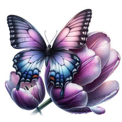 Purple Butterfly On Tulip Flower Vinyl Sticker Decal
