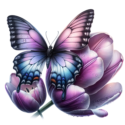 Purple Butterfly On Tulip Flower Vinyl Sticker Decal