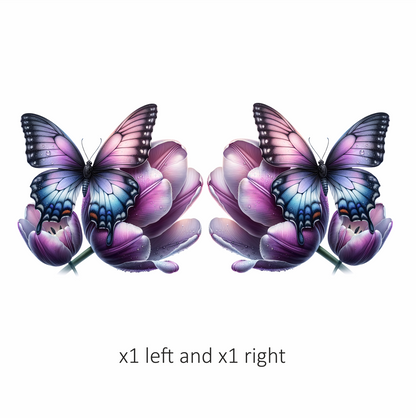 Purple Butterfly On Tulip Flower Vinyl Sticker Decal