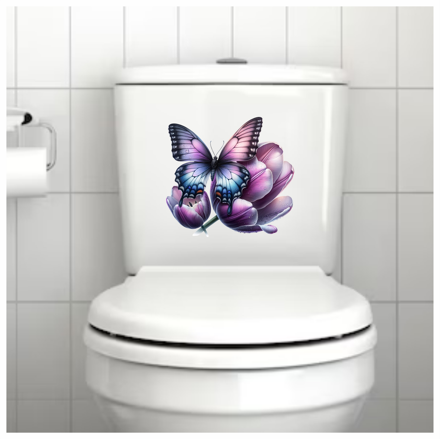 Purple Butterfly On Tulip Flower Vinyl Sticker Decal