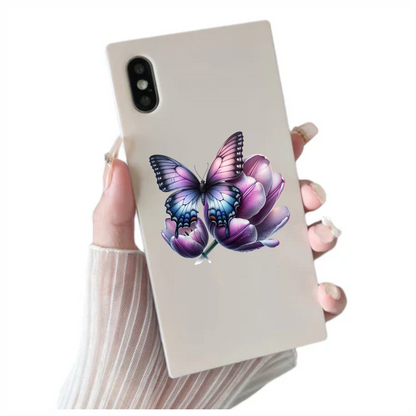Purple Butterfly On Tulip Flower Vinyl Sticker Decal