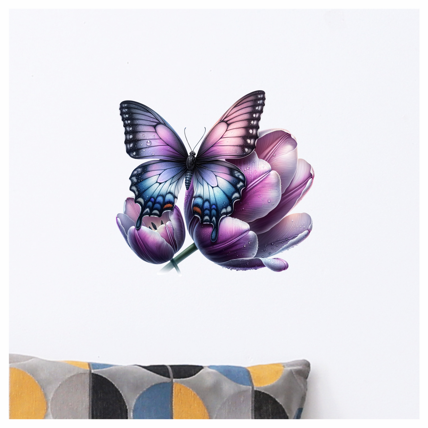 Purple Butterfly On Tulip Flower Vinyl Sticker Decal