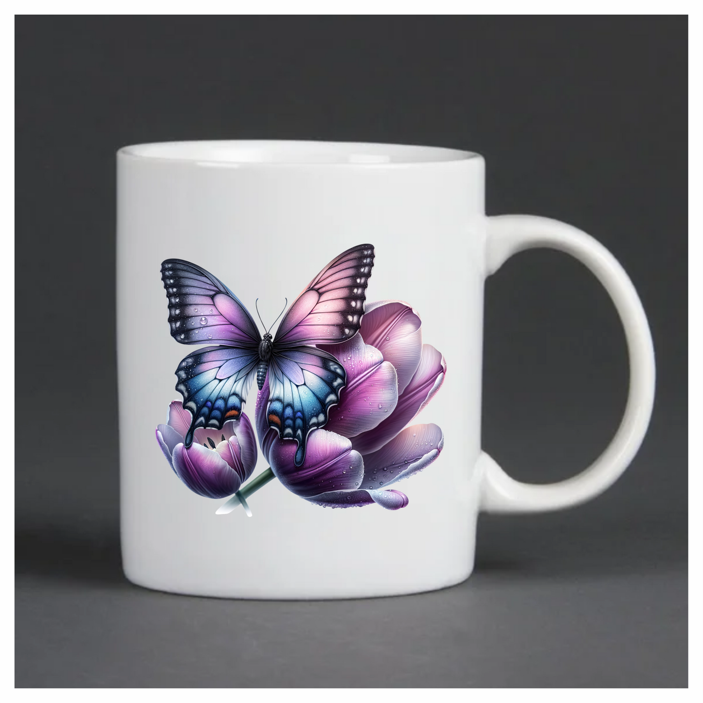 Purple Butterfly On Tulip Flower Vinyl Sticker Decal