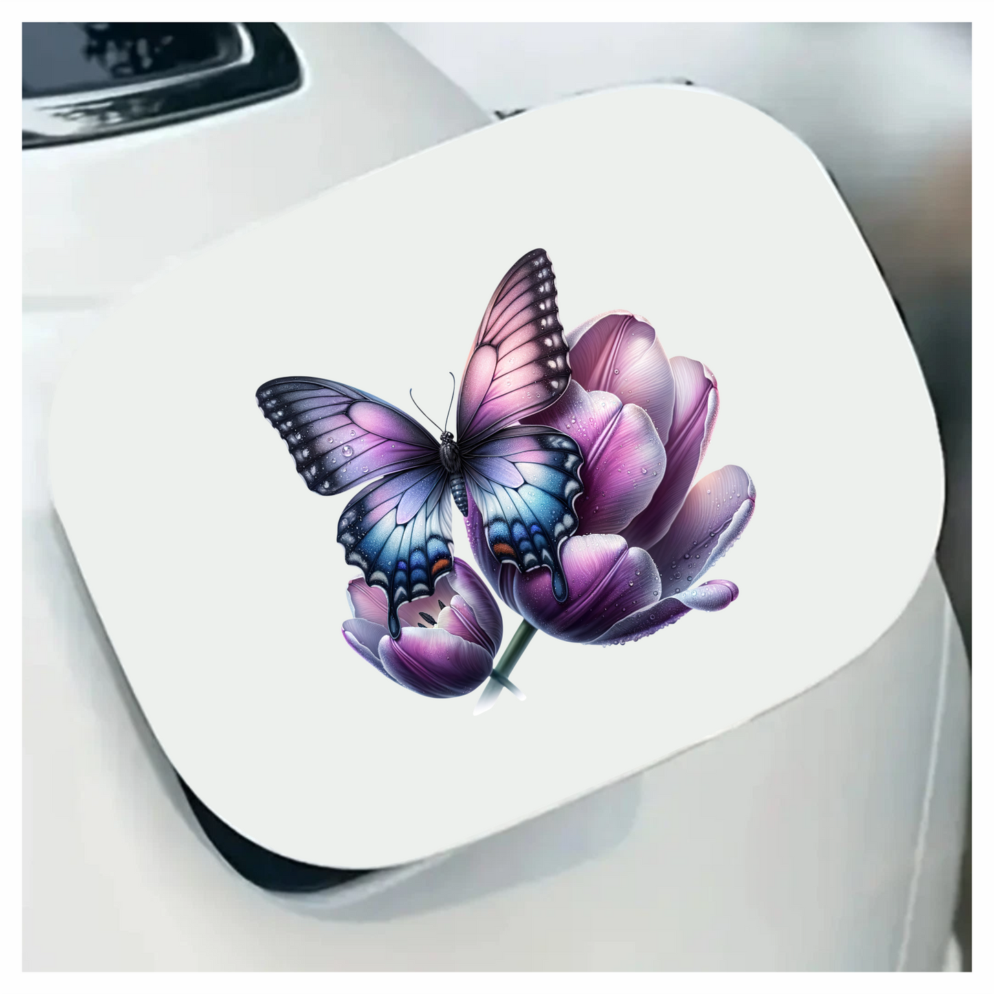 Purple Butterfly On Tulip Flower Vinyl Sticker Decal