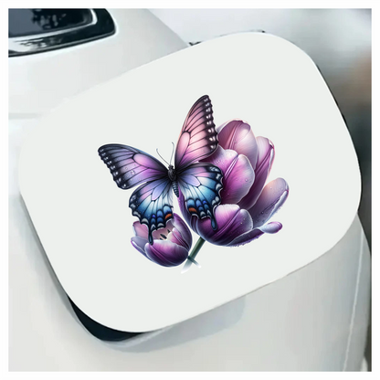 Purple Butterfly On Tulip Flower Vinyl Sticker Decal