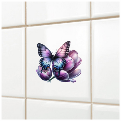 Purple Butterfly On Tulip Flower Vinyl Sticker Decal