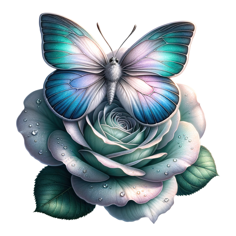 Blue Butterfly On Rose Flower Vinyl Sticker Decal