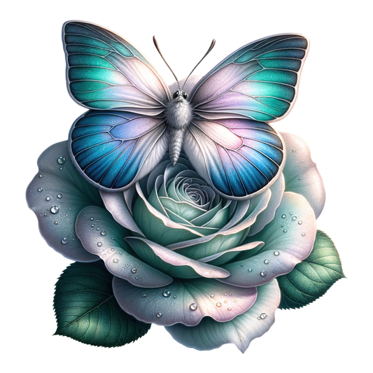 Blue Butterfly On Rose Flower Vinyl Sticker Decal