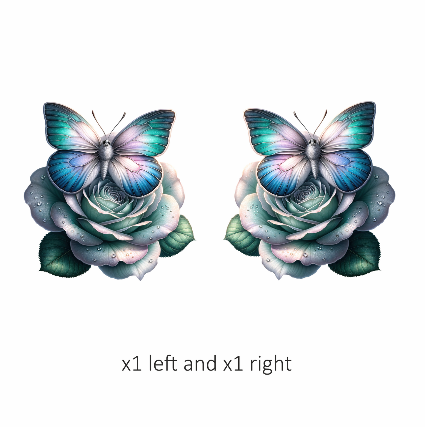 Blue Butterfly On Rose Flower Vinyl Sticker Decal