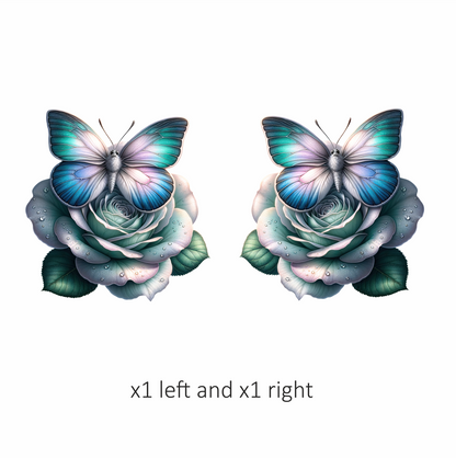 Blue Butterfly On Rose Flower Vinyl Sticker Decal