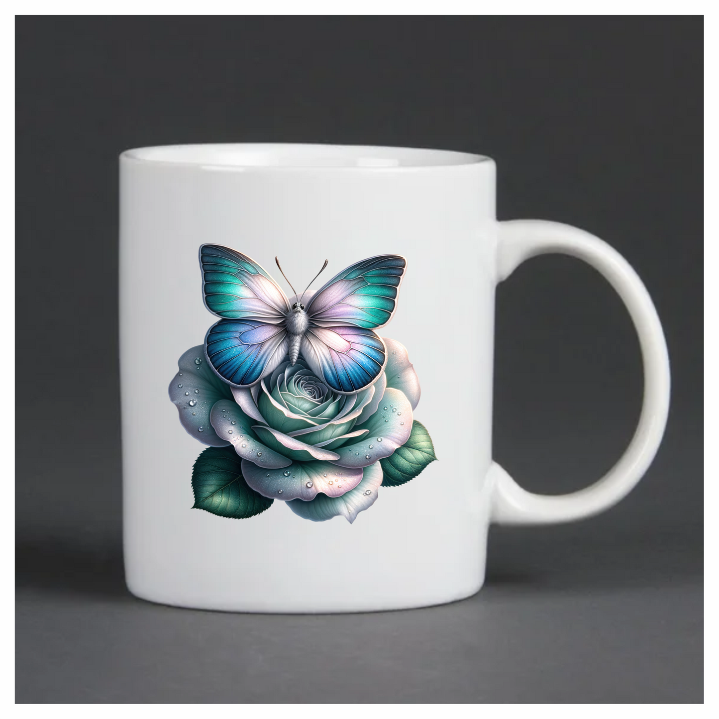 Blue Butterfly On Rose Flower Vinyl Sticker Decal