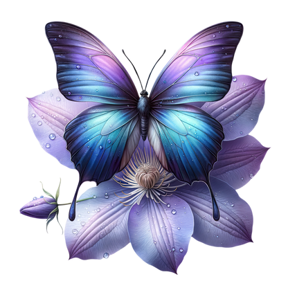 Blue Butterfly On Clematis Flower Vinyl Sticker Decal