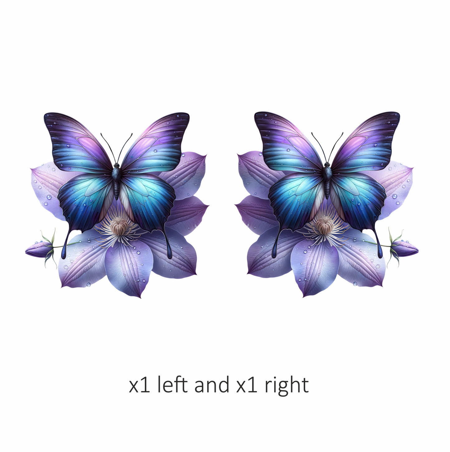Blue Butterfly On Clematis Flower Vinyl Sticker Decal