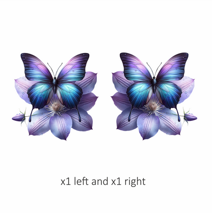 Blue Butterfly On Clematis Flower Vinyl Sticker Decal