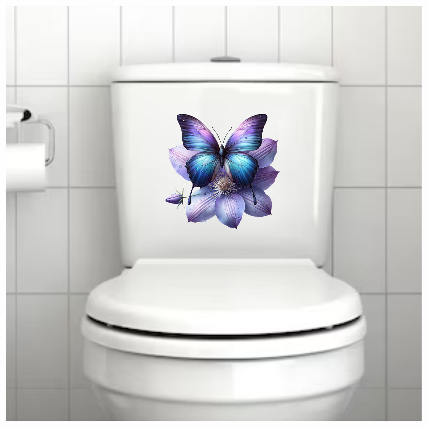 Blue Butterfly On Clematis Flower Vinyl Sticker Decal