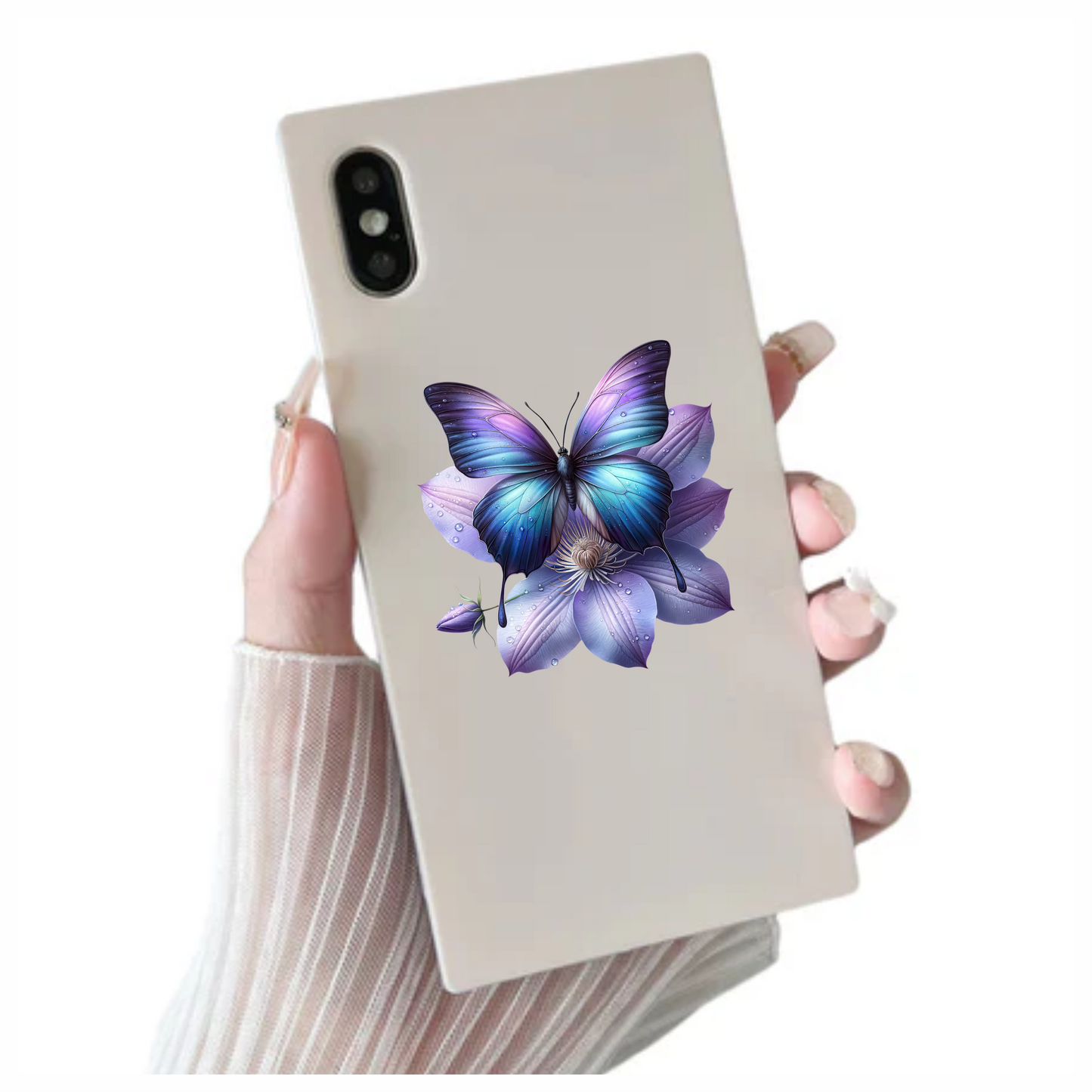 Blue Butterfly On Clematis Flower Vinyl Sticker Decal
