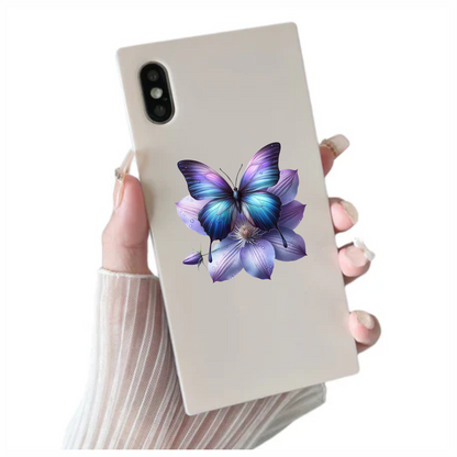 Blue Butterfly On Clematis Flower Vinyl Sticker Decal