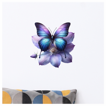 Blue Butterfly On Clematis Flower Vinyl Sticker Decal