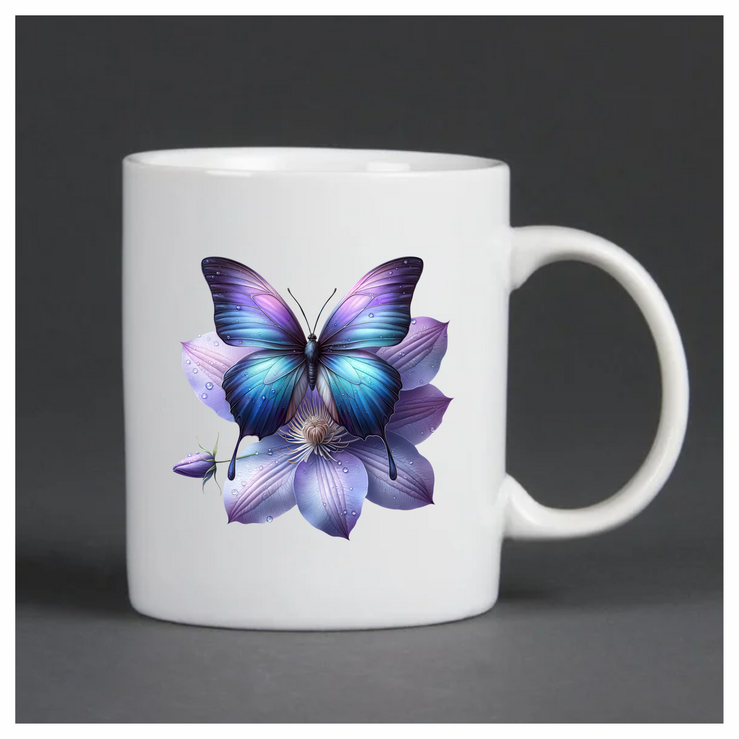 Blue Butterfly On Clematis Flower Vinyl Sticker Decal