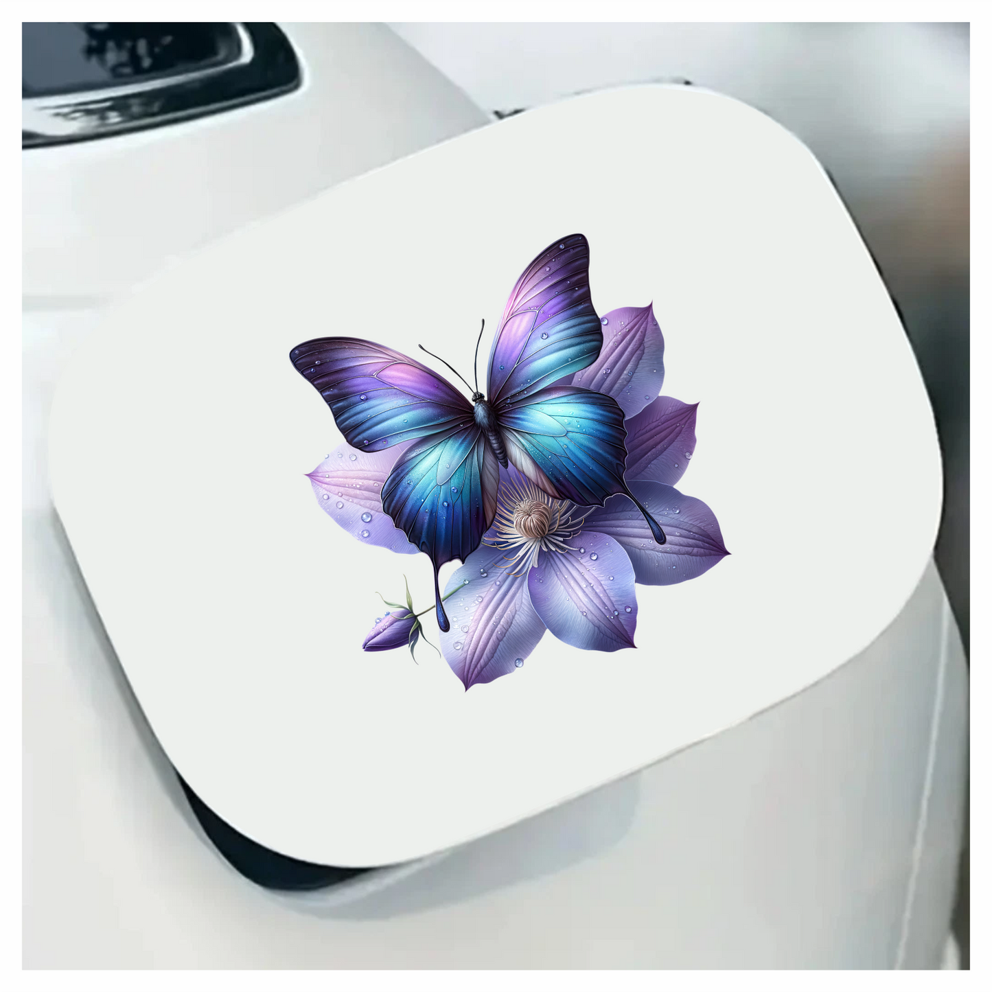 Blue Butterfly On Clematis Flower Vinyl Sticker Decal