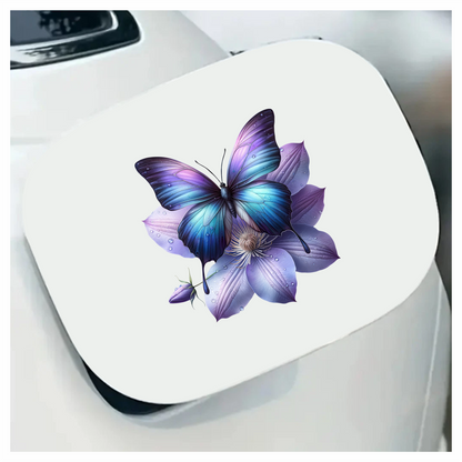 Blue Butterfly On Clematis Flower Vinyl Sticker Decal