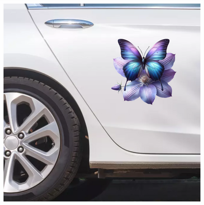 Blue Butterfly On Clematis Flower Vinyl Sticker Decal