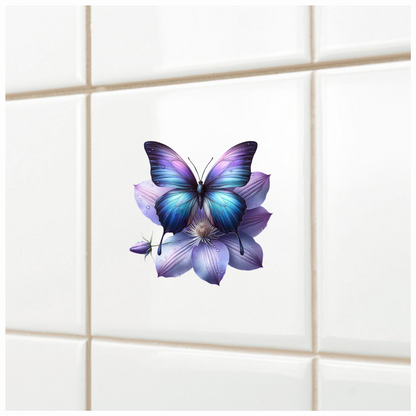 Blue Butterfly On Clematis Flower Vinyl Sticker Decal