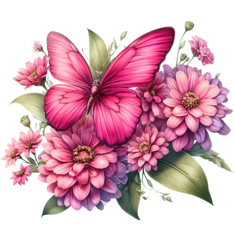 Pink Butterfly On Zinnia Flowers Vinyl Sticker Decal