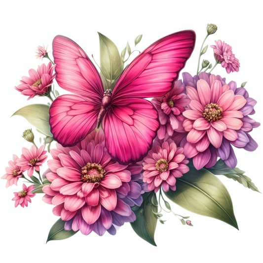 Pink Butterfly On Zinnia Flowers Vinyl Sticker Decal