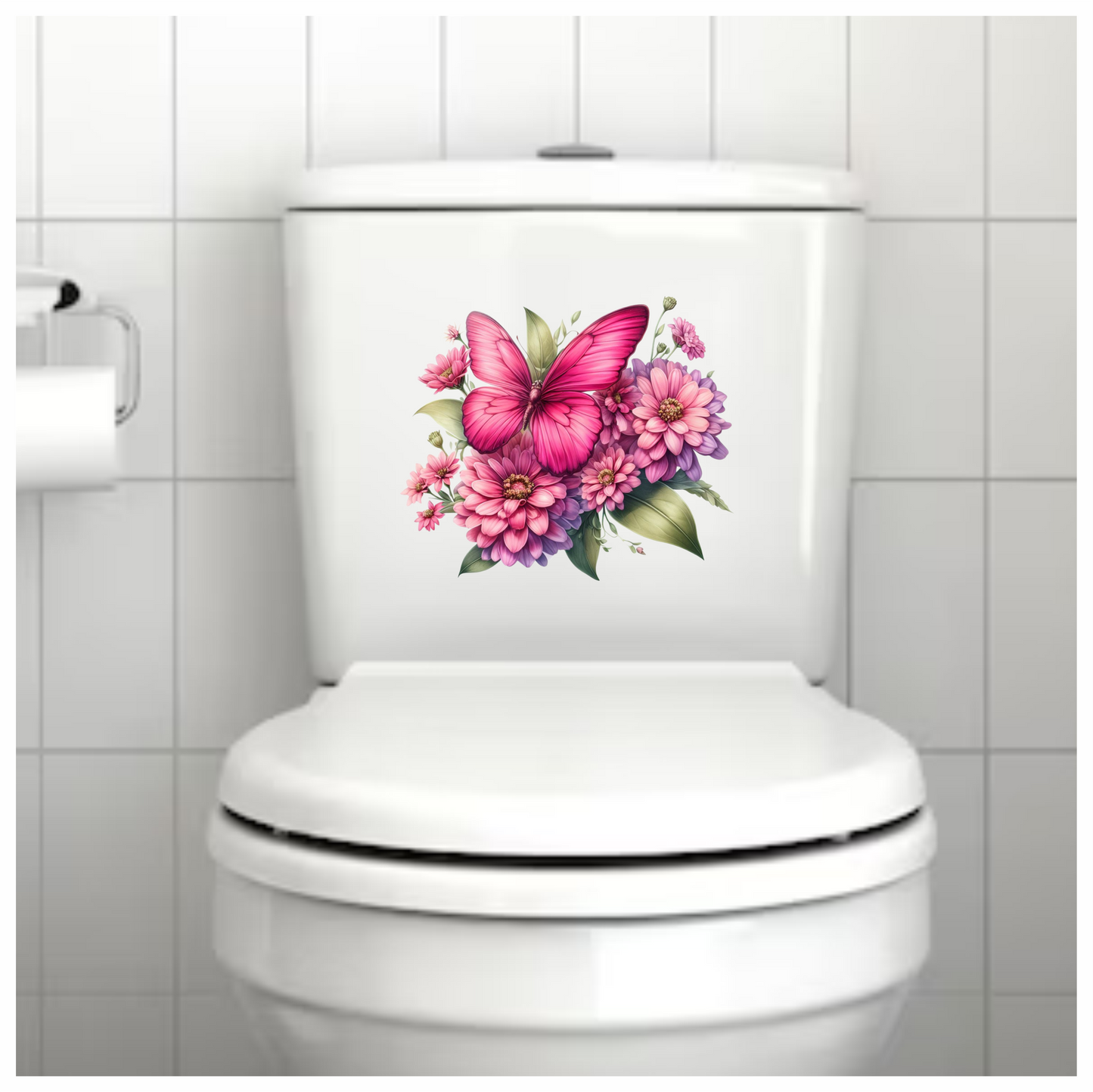 Pink Butterfly On Zinnia Flowers Vinyl Sticker Decal