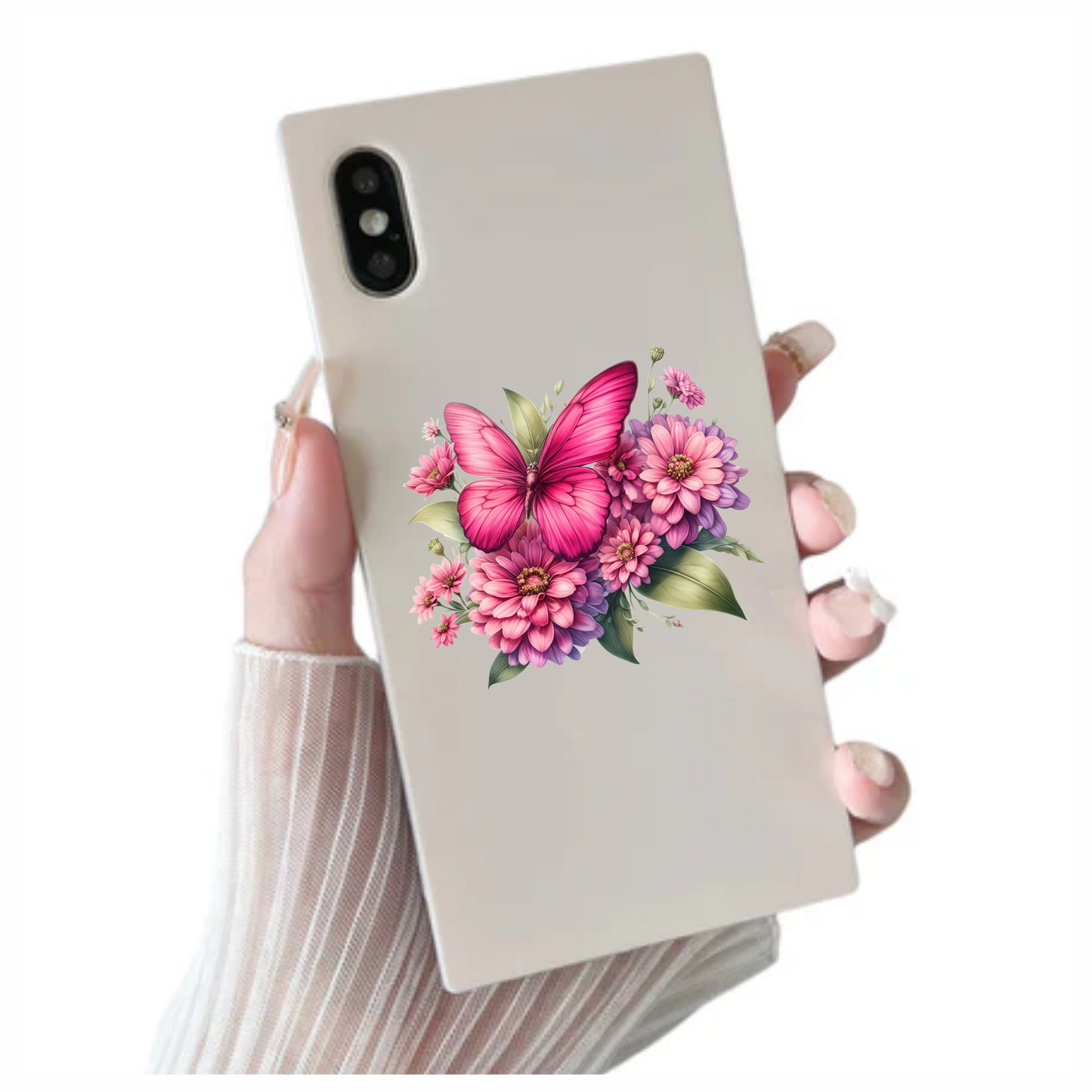 Pink Butterfly On Zinnia Flowers Vinyl Sticker Decal
